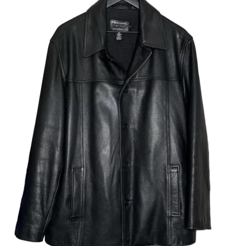 Vintage J. Crew Men’s Heavyweight Leather Jacket Black Size Medium Wool Lined